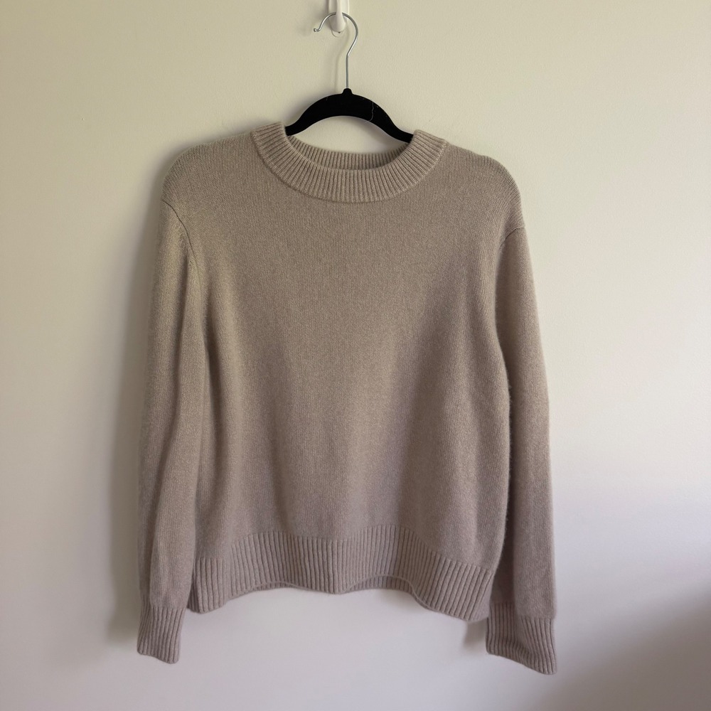 Quince Womens 100% Mongolian Cashmere Crewneck Sweater Oatmeal Beige Large
